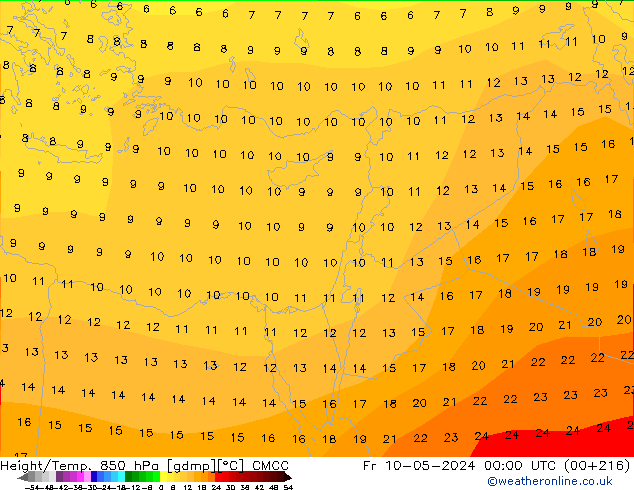 Height/Temp. 850 hPa CMCC Fr 10.05.2024 00 UTC