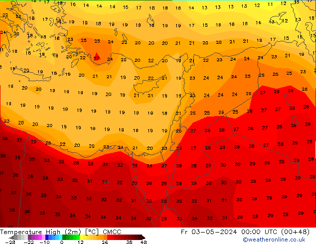 Temperature High (2m) CMCC Fr 03.05.2024 00 UTC