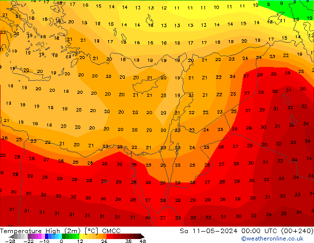 Temperature High (2m) CMCC Sa 11.05.2024 00 UTC