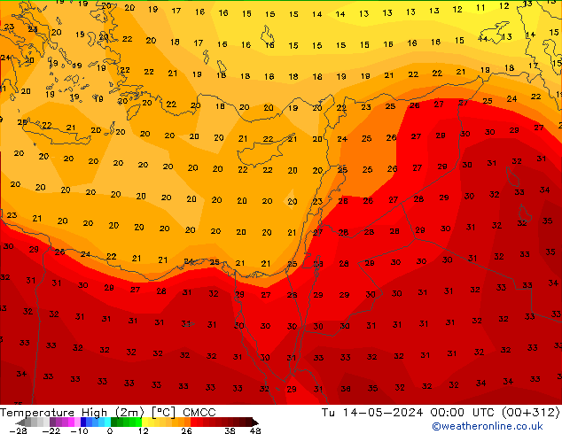 Temperature High (2m) CMCC Tu 14.05.2024 00 UTC