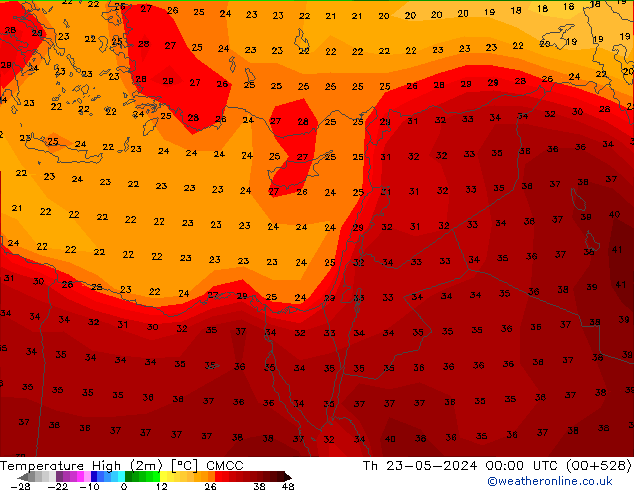 temperatura máx. (2m) CMCC Qui 23.05.2024 00 UTC