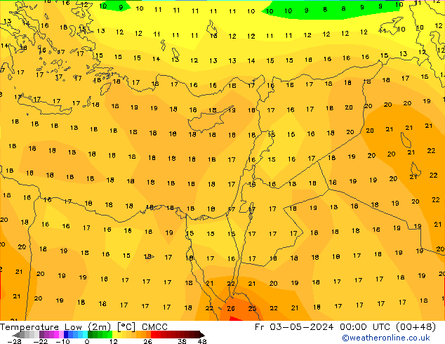 Temperature Low (2m) CMCC Fr 03.05.2024 00 UTC