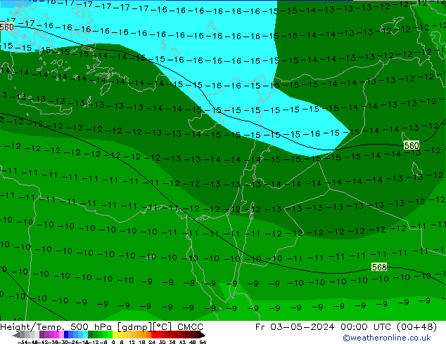 Geop./Temp. 500 hPa CMCC vie 03.05.2024 00 UTC