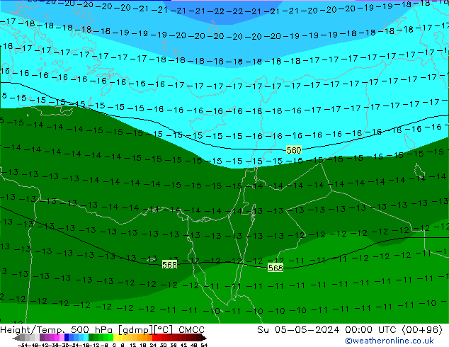 Height/Temp. 500 hPa CMCC So 05.05.2024 00 UTC