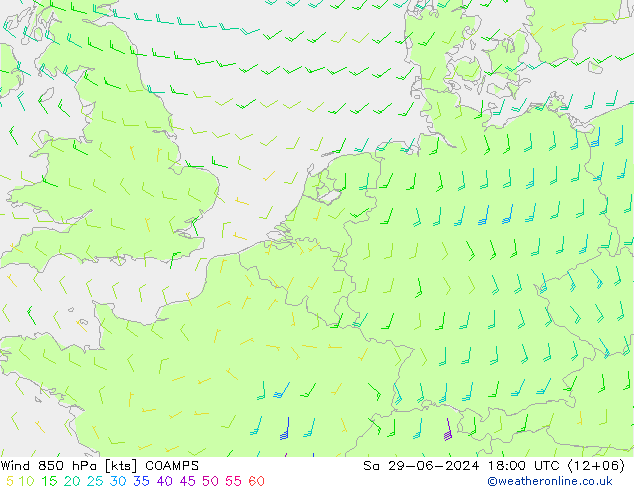 风 850 hPa COAMPS 星期六 29.06.2024 18 UTC