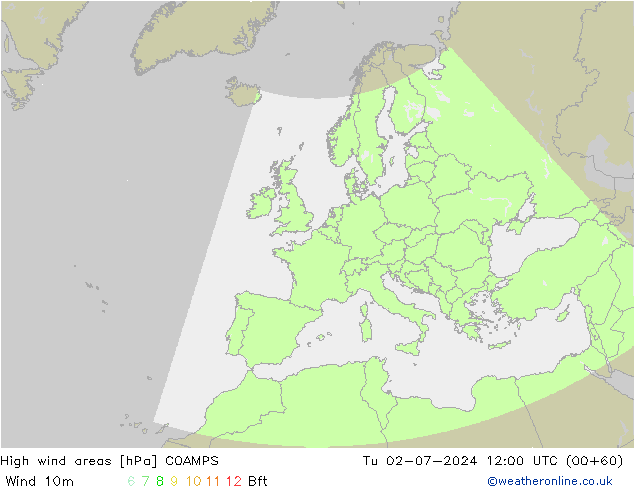 High wind areas COAMPS 星期二 02.07.2024 12 UTC