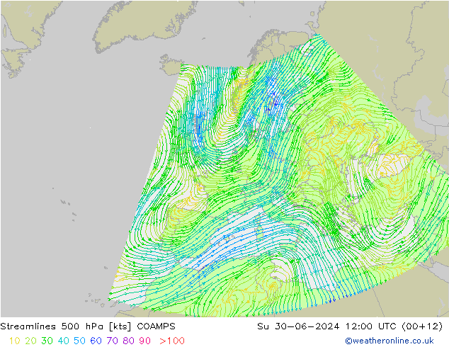风 500 hPa COAMPS 星期日 30.06.2024 12 UTC