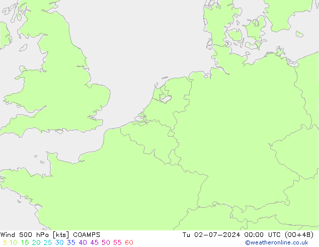 风 500 hPa COAMPS 星期二 02.07.2024 00 UTC