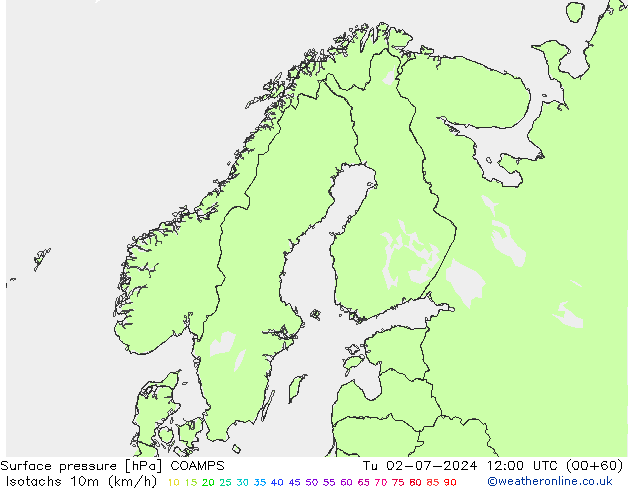 Isotachen (km/h) COAMPS di 02.07.2024 12 UTC