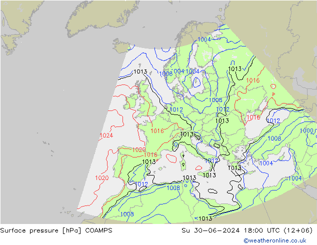地面气压 COAMPS 星期日 30.06.2024 18 UTC