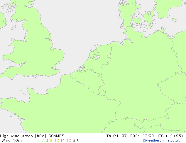 High wind areas COAMPS 星期四 04.07.2024 12 UTC