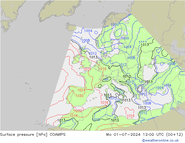 地面气压 COAMPS 星期一 01.07.2024 12 UTC