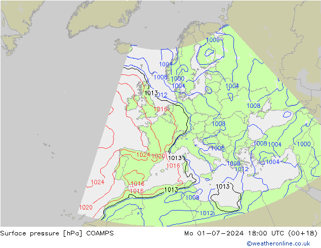 地面气压 COAMPS 星期一 01.07.2024 18 UTC