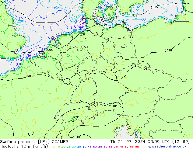 Isotachen (km/h) COAMPS do 04.07.2024 00 UTC