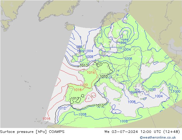 Luchtdruk (Grond) COAMPS wo 03.07.2024 12 UTC