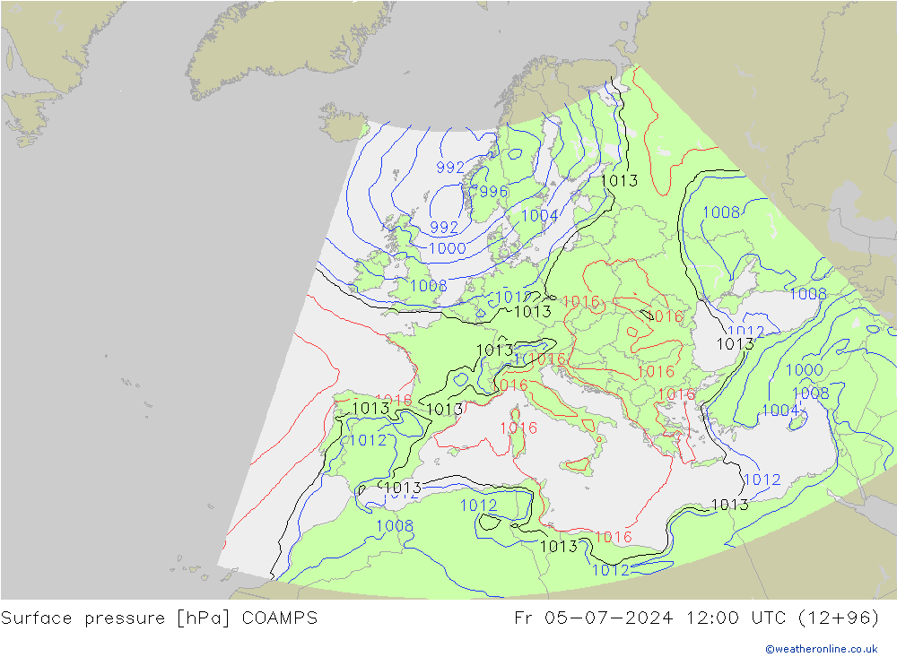 地面气压 COAMPS 星期五 05.07.2024 12 UTC