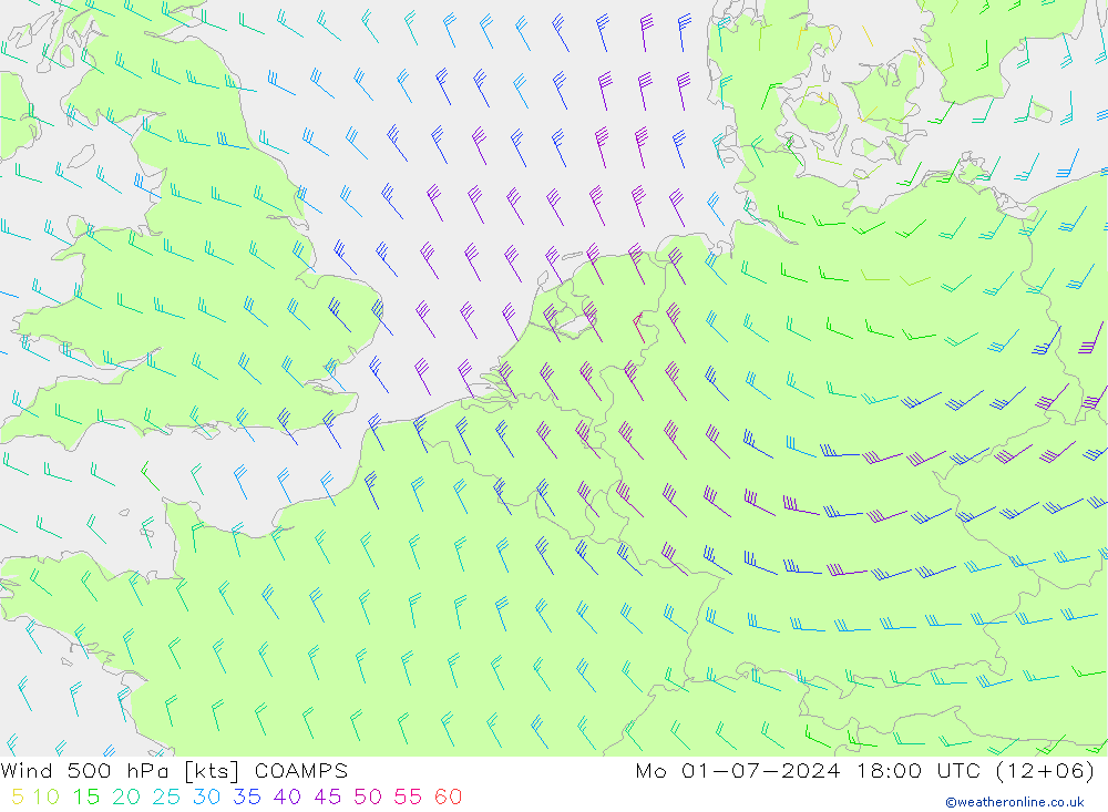 风 500 hPa COAMPS 星期一 01.07.2024 18 UTC
