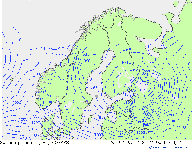 Luchtdruk (Grond) COAMPS wo 03.07.2024 12 UTC
