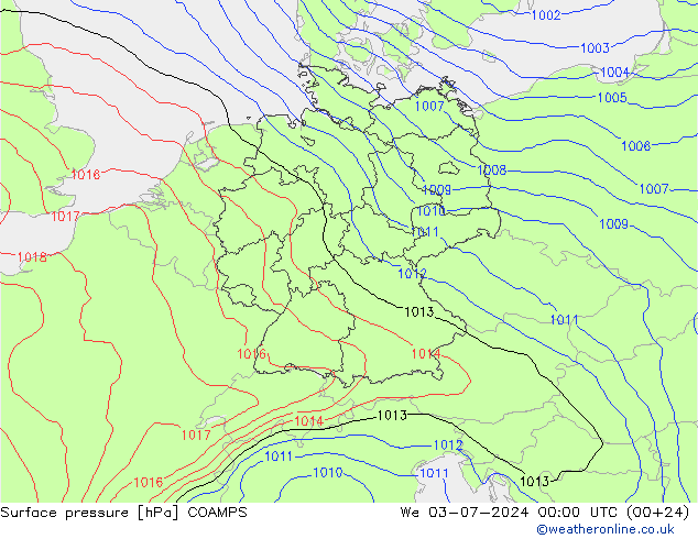 地面气压 COAMPS 星期三 03.07.2024 00 UTC