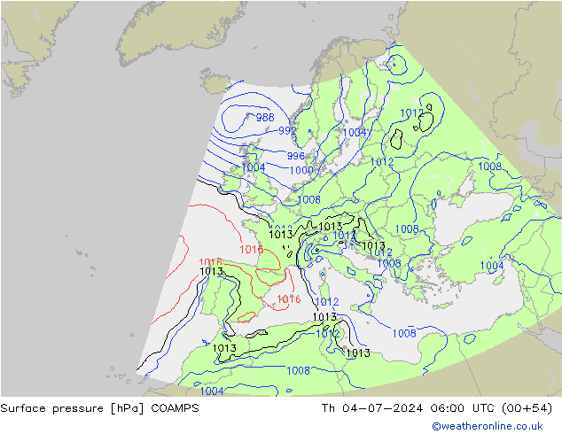 地面气压 COAMPS 星期四 04.07.2024 06 UTC