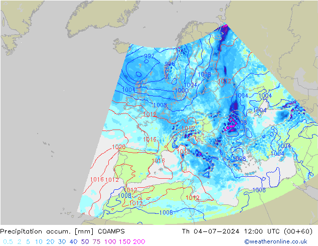 Precipitation accum. COAMPS 星期四 04.07.2024 12 UTC