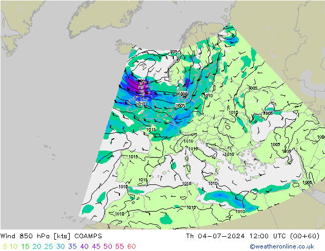 风 850 hPa COAMPS 星期四 04.07.2024 12 UTC