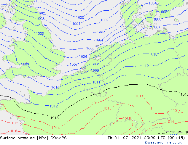 地面气压 COAMPS 星期四 04.07.2024 00 UTC