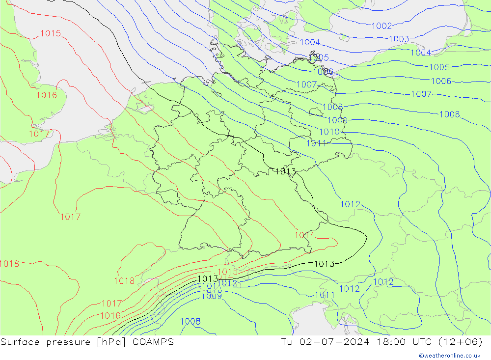 地面气压 COAMPS 星期二 02.07.2024 18 UTC