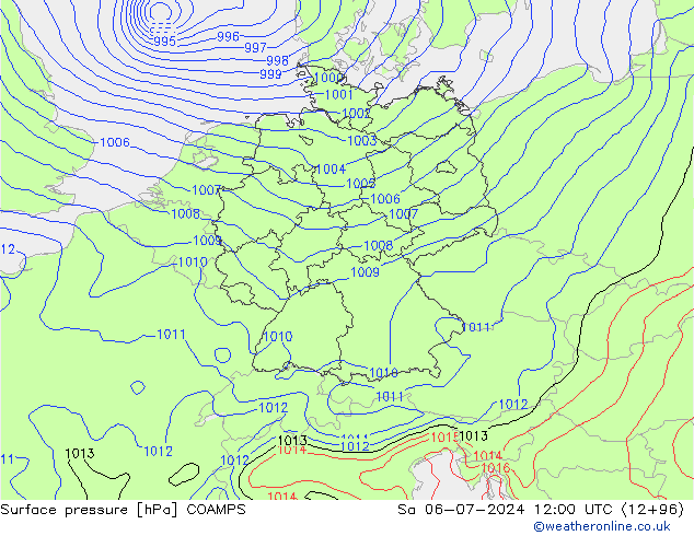 地面气压 COAMPS 星期六 06.07.2024 12 UTC