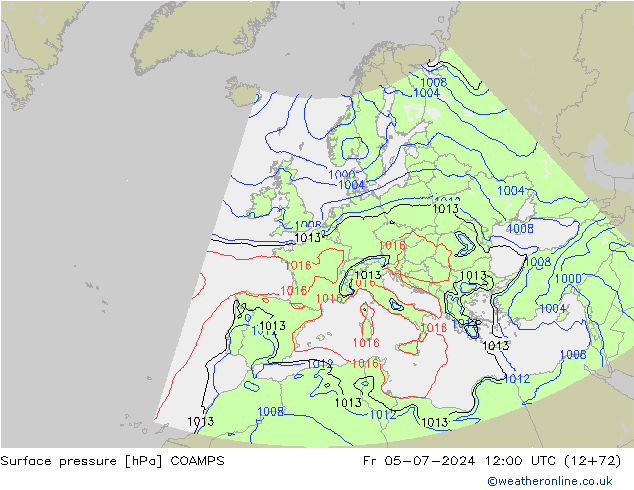 地面气压 COAMPS 星期五 05.07.2024 12 UTC