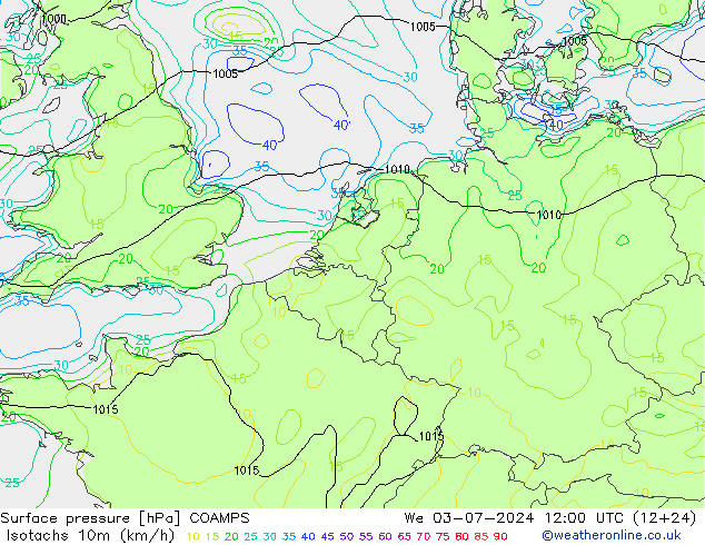 Isotachen (km/h) COAMPS wo 03.07.2024 12 UTC