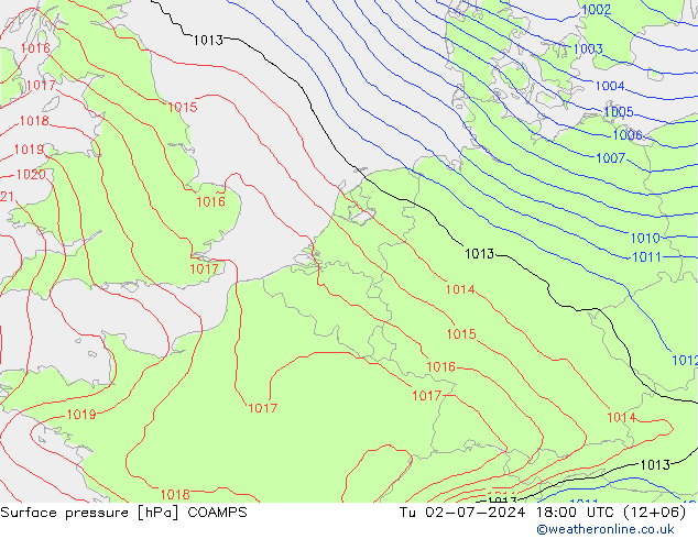 地面气压 COAMPS 星期二 02.07.2024 18 UTC