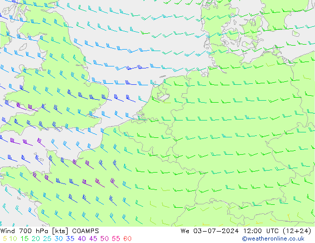 风 700 hPa COAMPS 星期三 03.07.2024 12 UTC