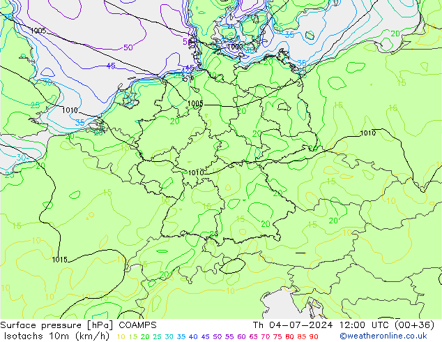 Isotachen (km/h) COAMPS do 04.07.2024 12 UTC
