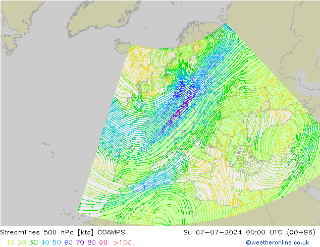 风 500 hPa COAMPS 星期日 07.07.2024 00 UTC