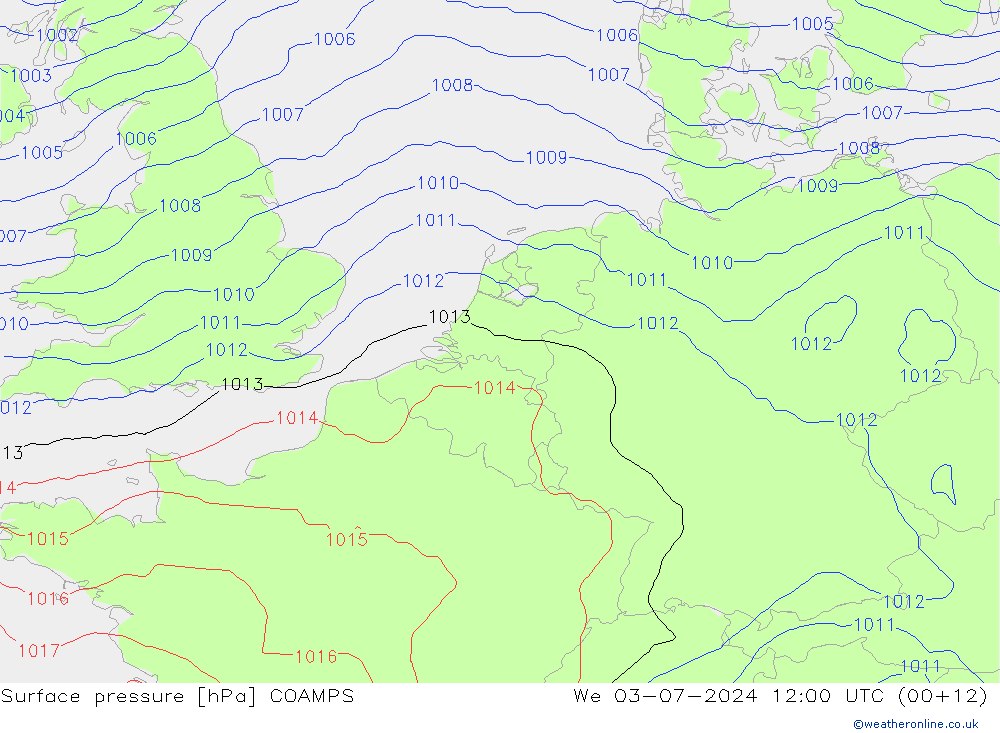 地面气压 COAMPS 星期三 03.07.2024 12 UTC