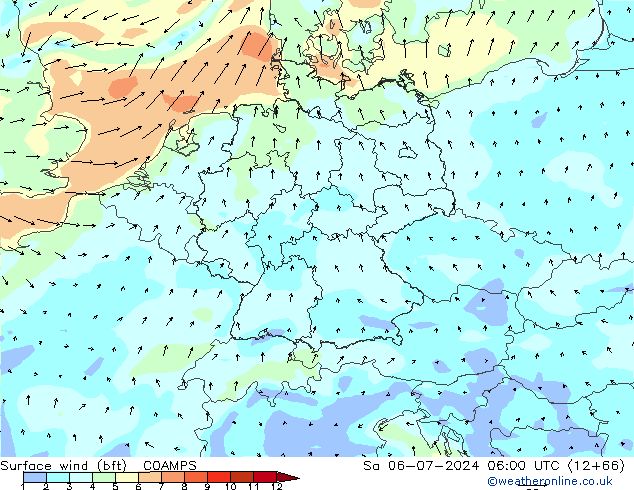 Wind 10 m (bft) COAMPS za 06.07.2024 06 UTC