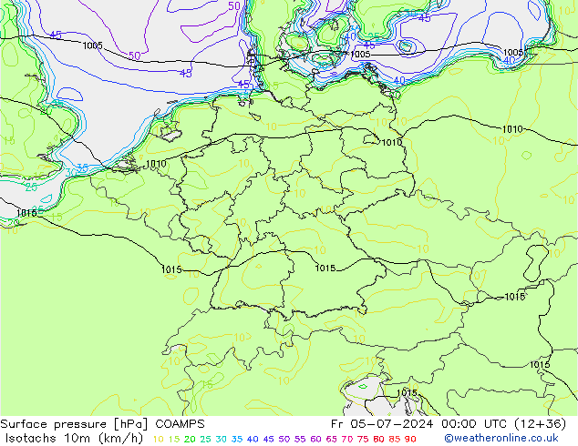 Isotachen (km/h) COAMPS vr 05.07.2024 00 UTC