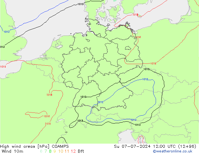 Windvelden COAMPS zo 07.07.2024 12 UTC