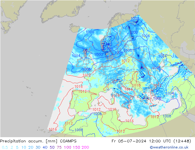 Totale neerslag COAMPS vr 05.07.2024 12 UTC
