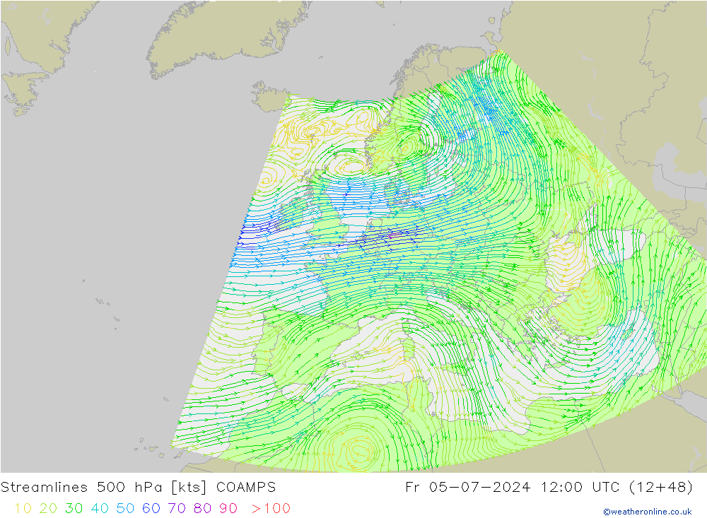 风 500 hPa COAMPS 星期五 05.07.2024 12 UTC