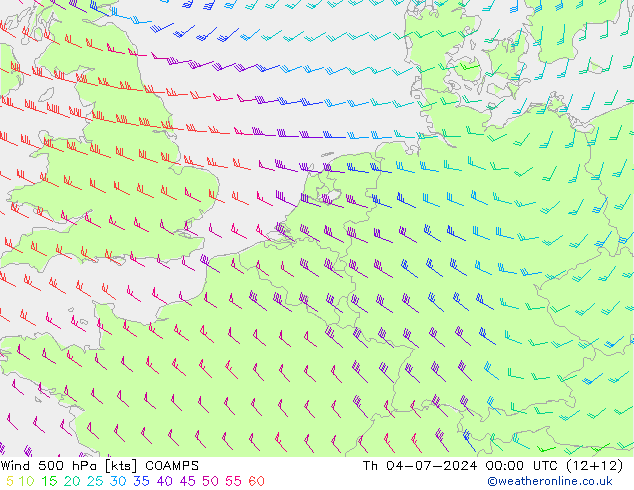 风 500 hPa COAMPS 星期四 04.07.2024 00 UTC