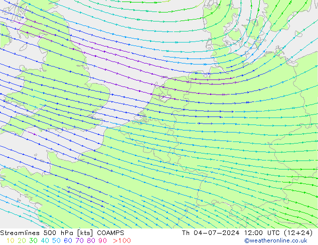 风 500 hPa COAMPS 星期四 04.07.2024 12 UTC