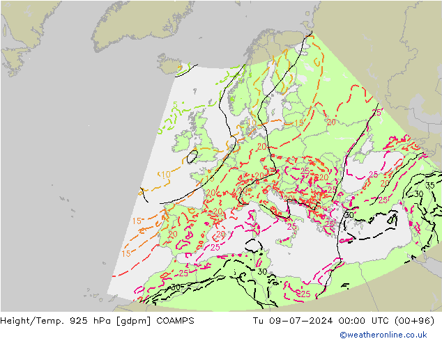 Hoogte/Temp. 925 hPa COAMPS di 09.07.2024 00 UTC