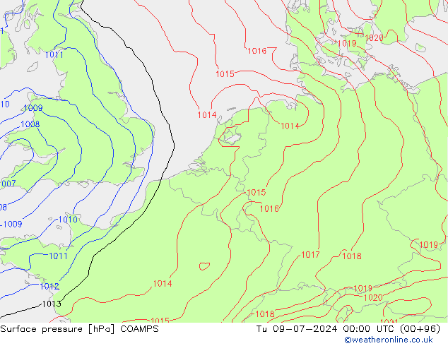 地面气压 COAMPS 星期二 09.07.2024 00 UTC