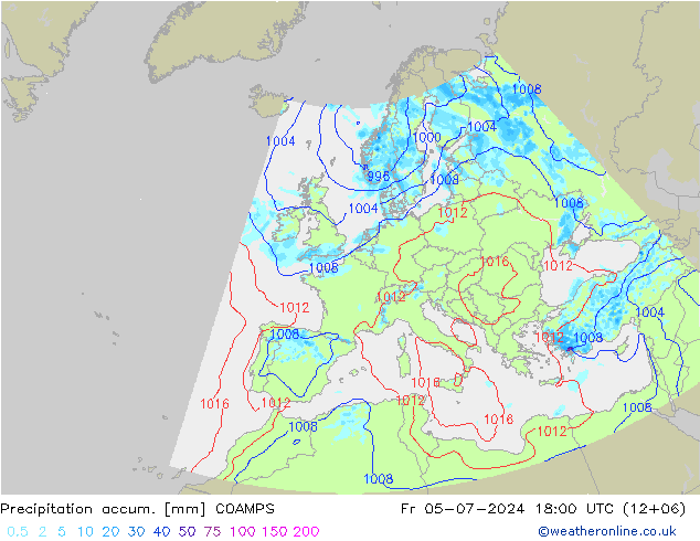 Totale neerslag COAMPS vr 05.07.2024 18 UTC