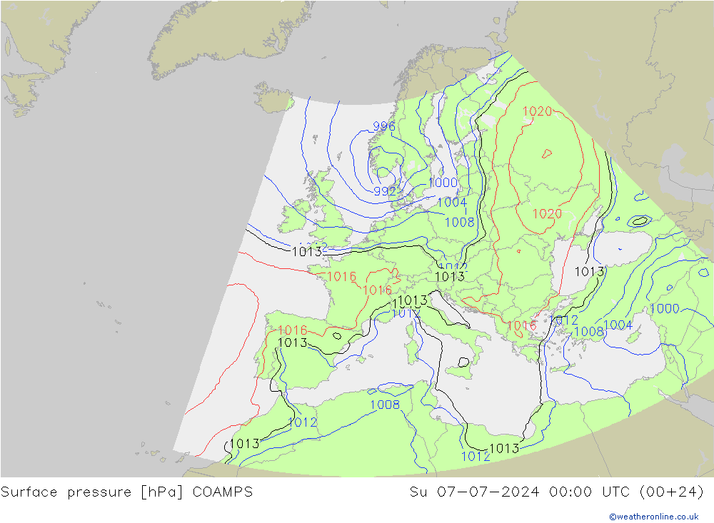 Luchtdruk (Grond) COAMPS zo 07.07.2024 00 UTC