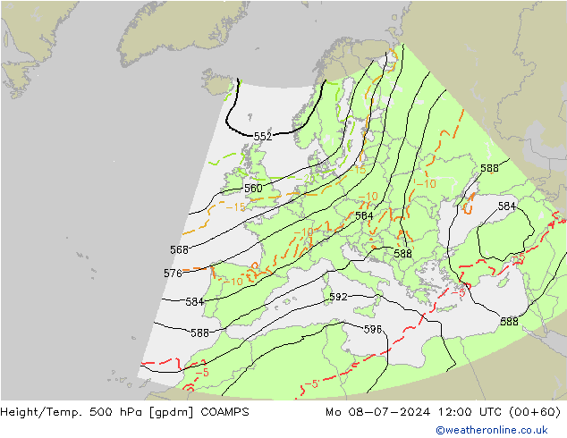 Hoogte/Temp. 500 hPa COAMPS ma 08.07.2024 12 UTC