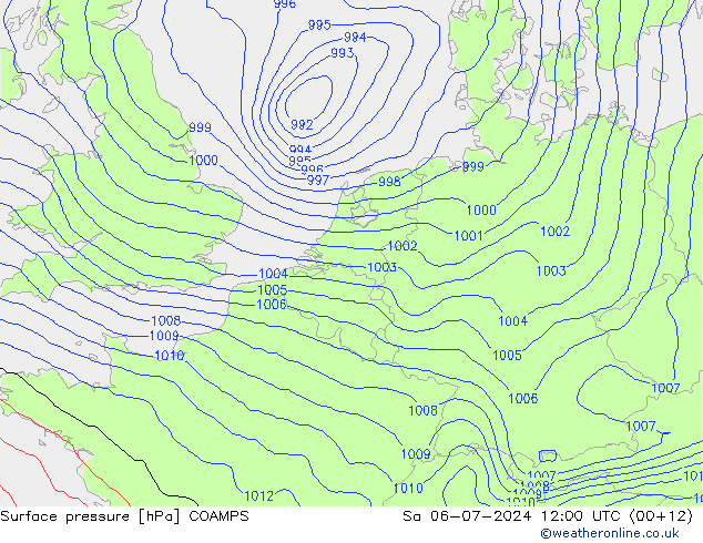 地面气压 COAMPS 星期六 06.07.2024 12 UTC