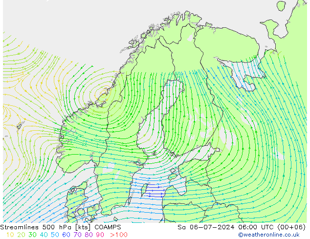 风 500 hPa COAMPS 星期六 06.07.2024 06 UTC